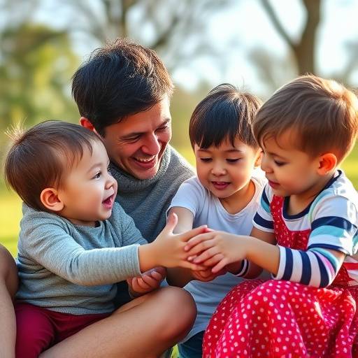 Gezinsfoto met spelende kinderen buiten