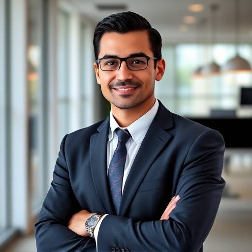 Professioneel zakelijk portret van een zelfverzekerde manager in een moderne kantooromgeving.