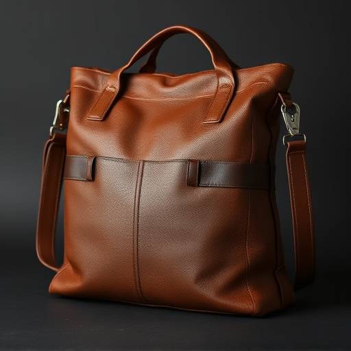 Strakke productfoto van een ambachtelijk handgemaakte leren tas met focus op textuur en detail.